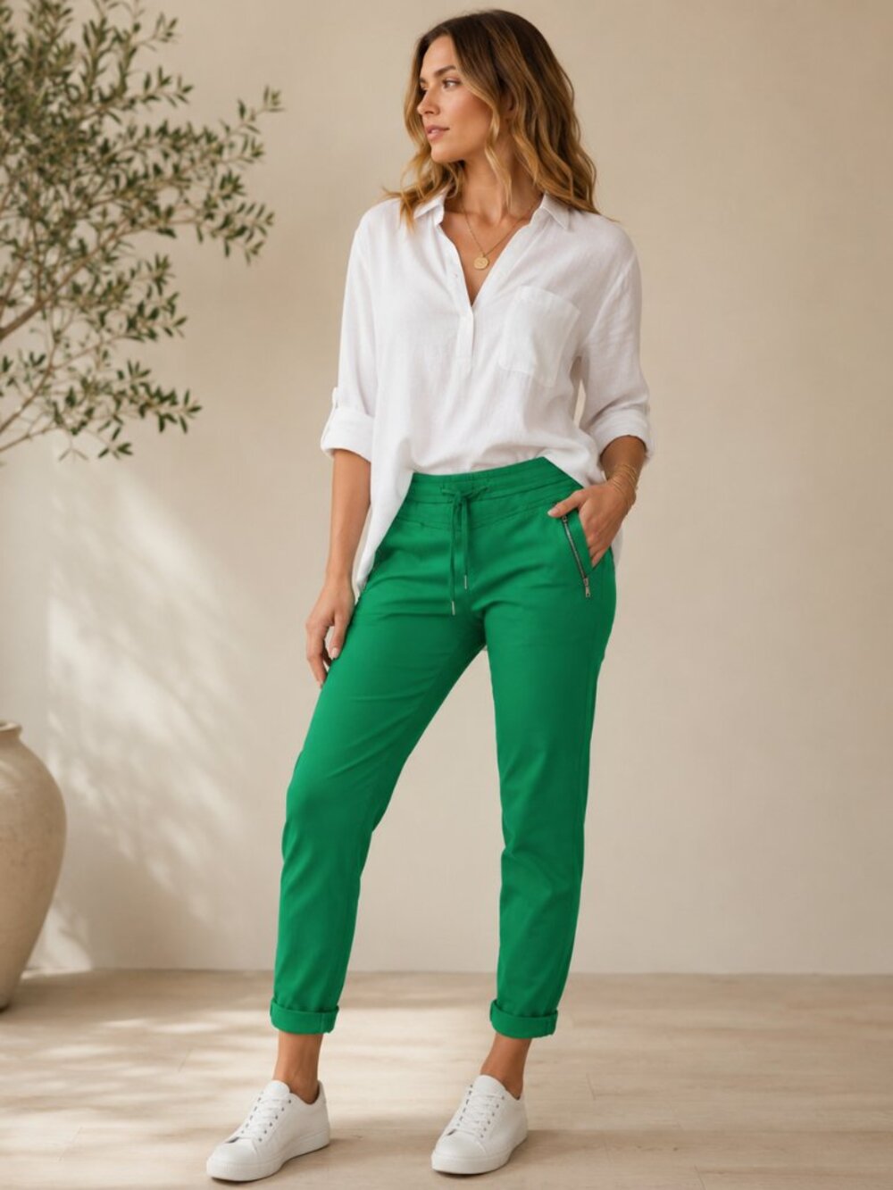 Red Button Tessy Jogger Jeans Women’s 6 Green Stretch Denim Zip Pocket Mid Rise